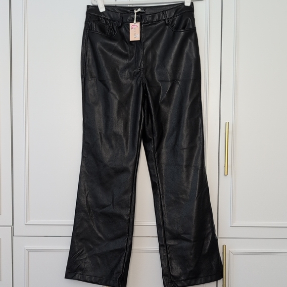 Black Pants - Black Tape Faux Leather Pants Large